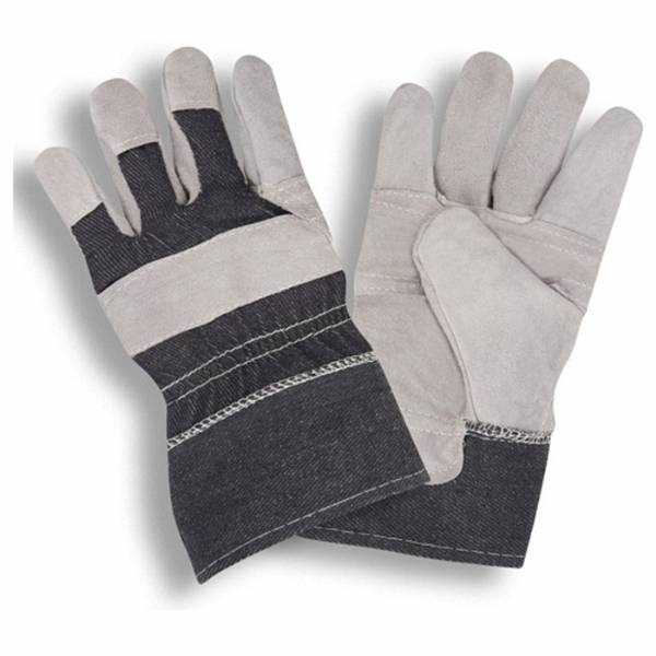 Denim Work Gloves with Cowhide Leather Palms (Dozen)